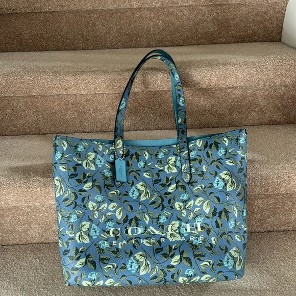 Coach Bags Nwot Coach Blue Floral Leather Tote Poshmark